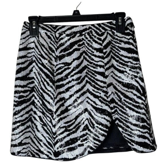 LPA Skirt Women Small Black White Sequin Zebra Print Mini Party Cocktail Sexy - Picture 2 of 10